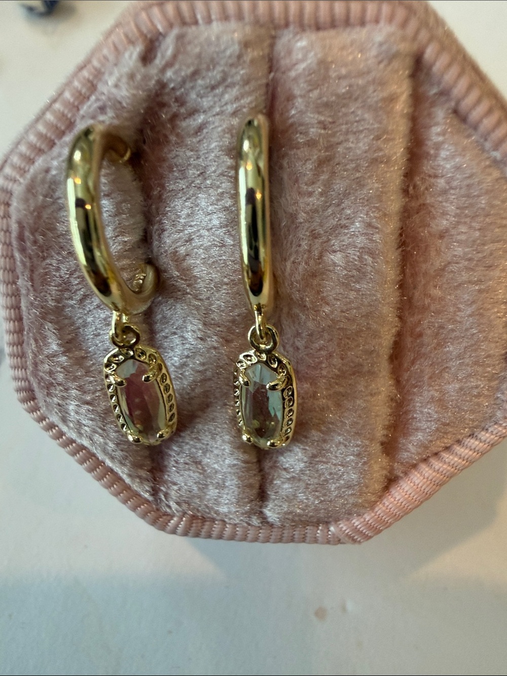 Brighton
Gold Hoop Drop Earrings with Pink Gemstone  NWOT
